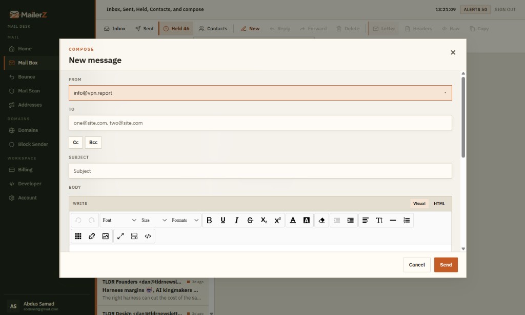 Portal compose as a verified domain address